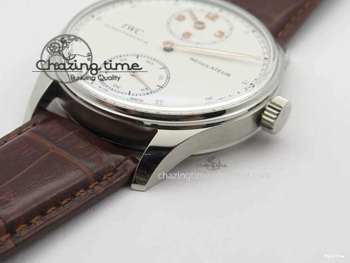 MIROTIME 0331 Sustainable Portuguese IW5444 SS White Dial RG Numbers On Brown Leather Strap A 7256